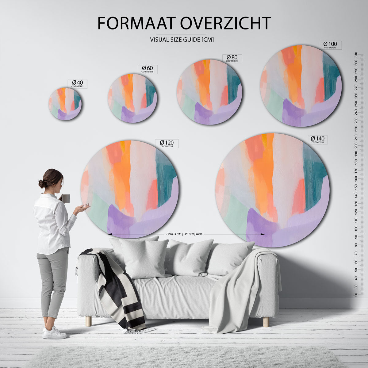 Abstracte vormen – kleurrijke wandkunst als muurcirkel