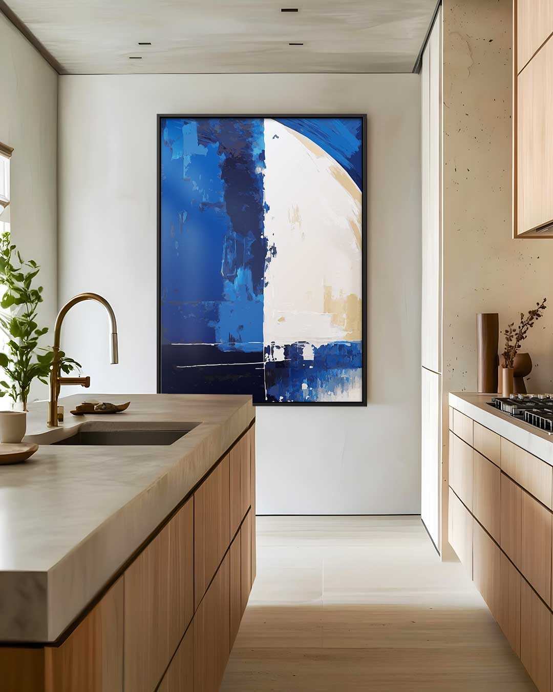 Blauwe Abstracte Harmonie – dibond wanddecoratie in staand formaat