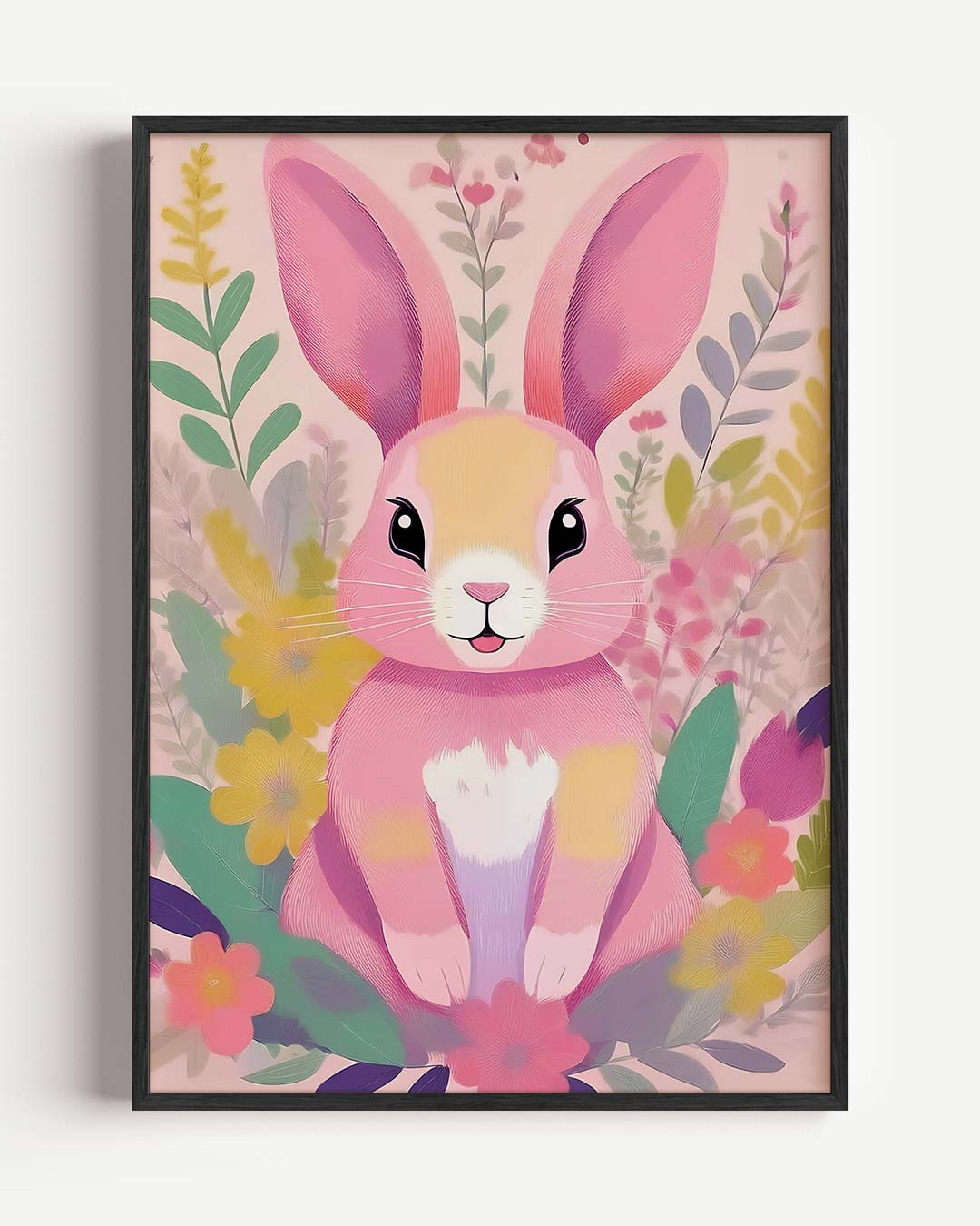 Vrolijke Bloemenkonijn – kids portret poster als wanddecoratie