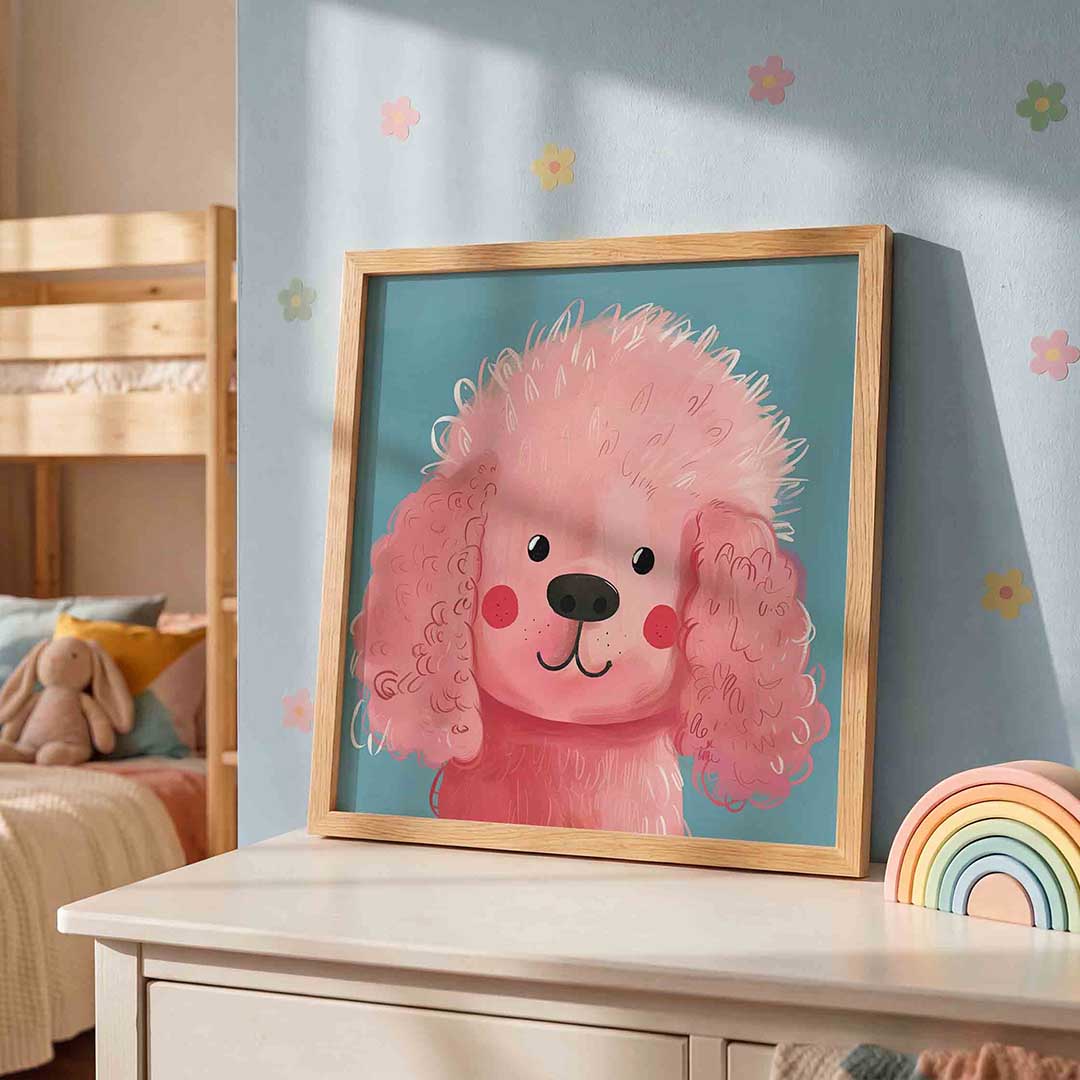 Roze hond – speelse wandkunst als vierkante kinderposter