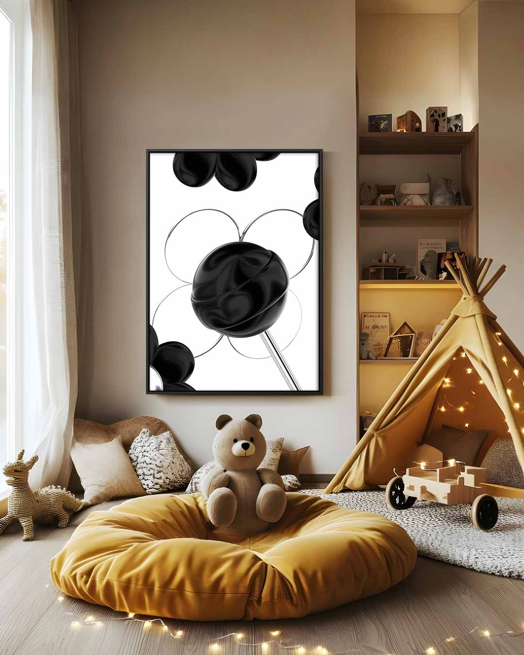 Zwarte Bloemsymfonie – modern portret kunstwerk van WallArtistic