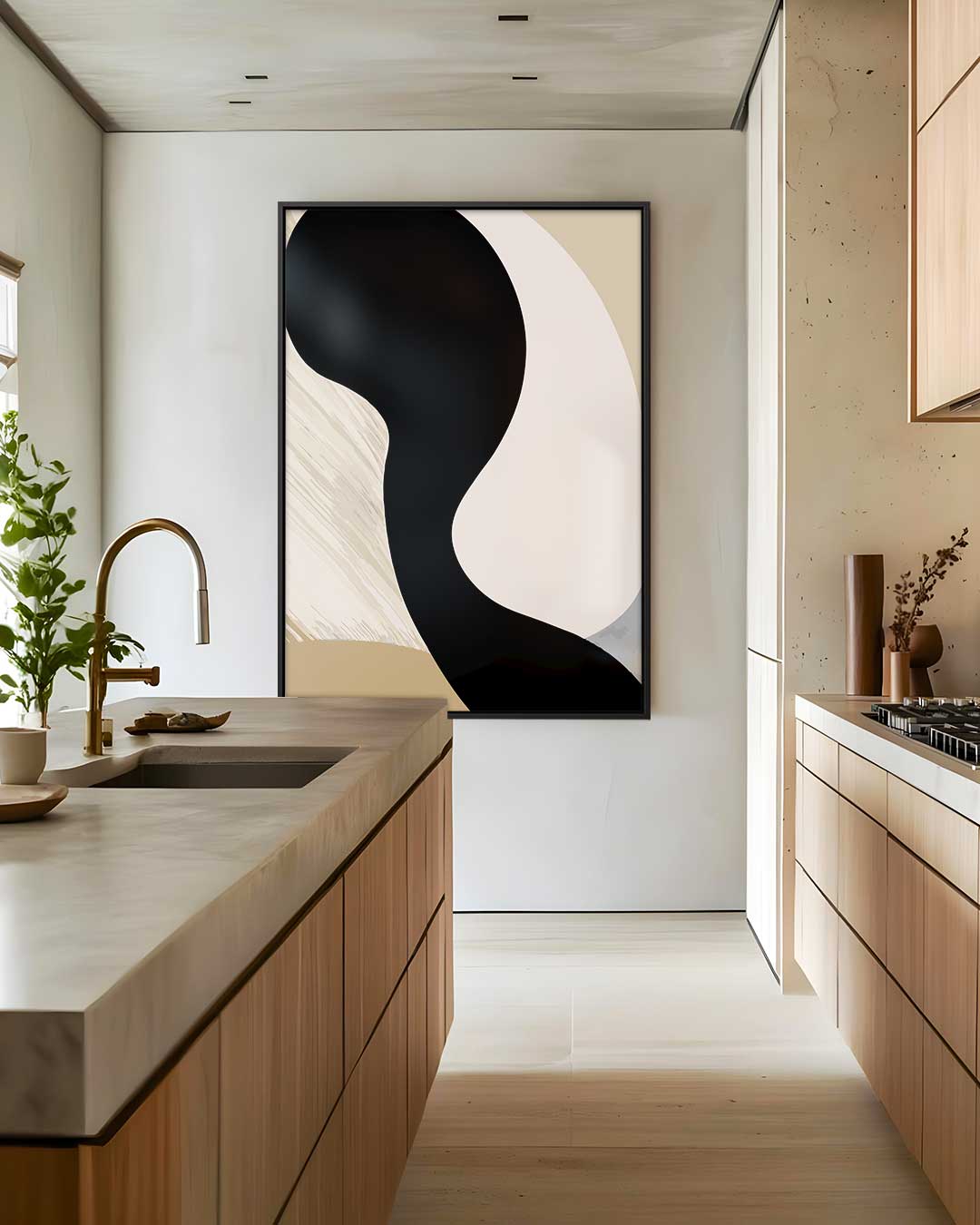 Abstracte Vormen in Beige – dibond wanddecoratie in staand formaat