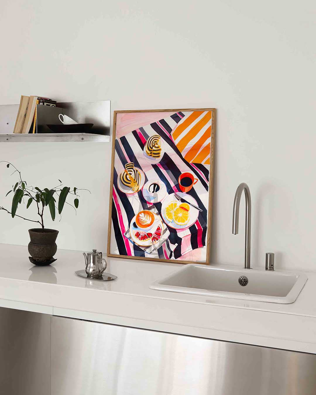 Ontbijt met koffie en fruit – keukenposter in staand formaat