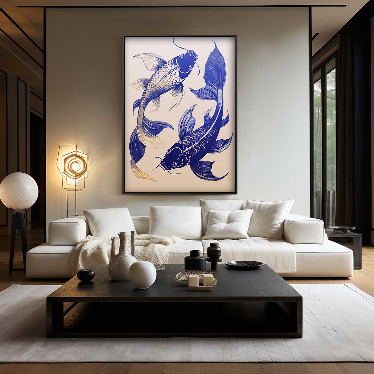 Opera d'arte Koi danzanti in gloria blu