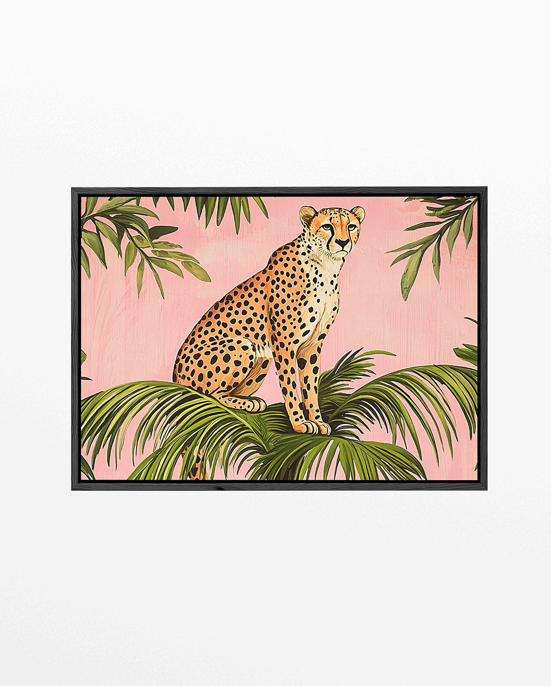 Luipaard op palmbladeren – liggend wanddecoratie kunstwerk