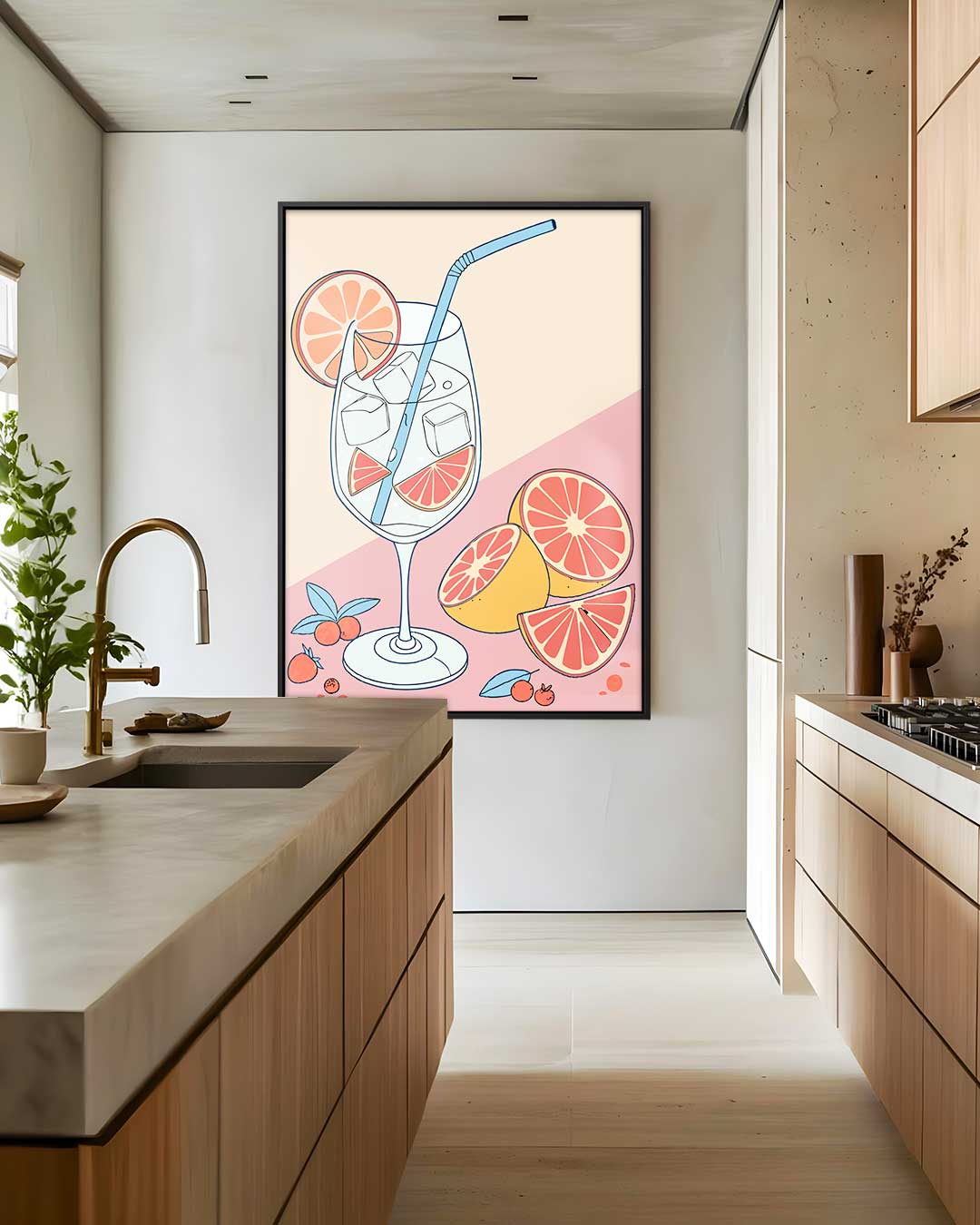 Zonnige Citrus Cocktail – staand kunstwerk voor modern interieur
