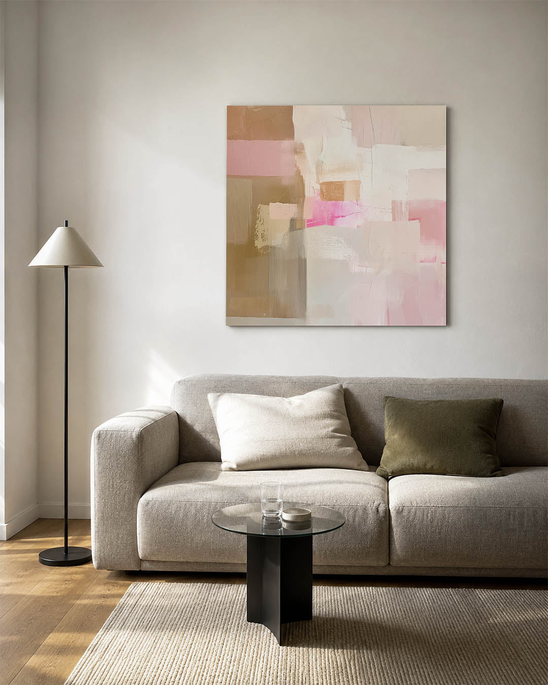 Zachte kleuren harmonie kunstwerk – vierkante wanddecoratie – dit werk toont een samenspel van zachte tinten met rechthoekige