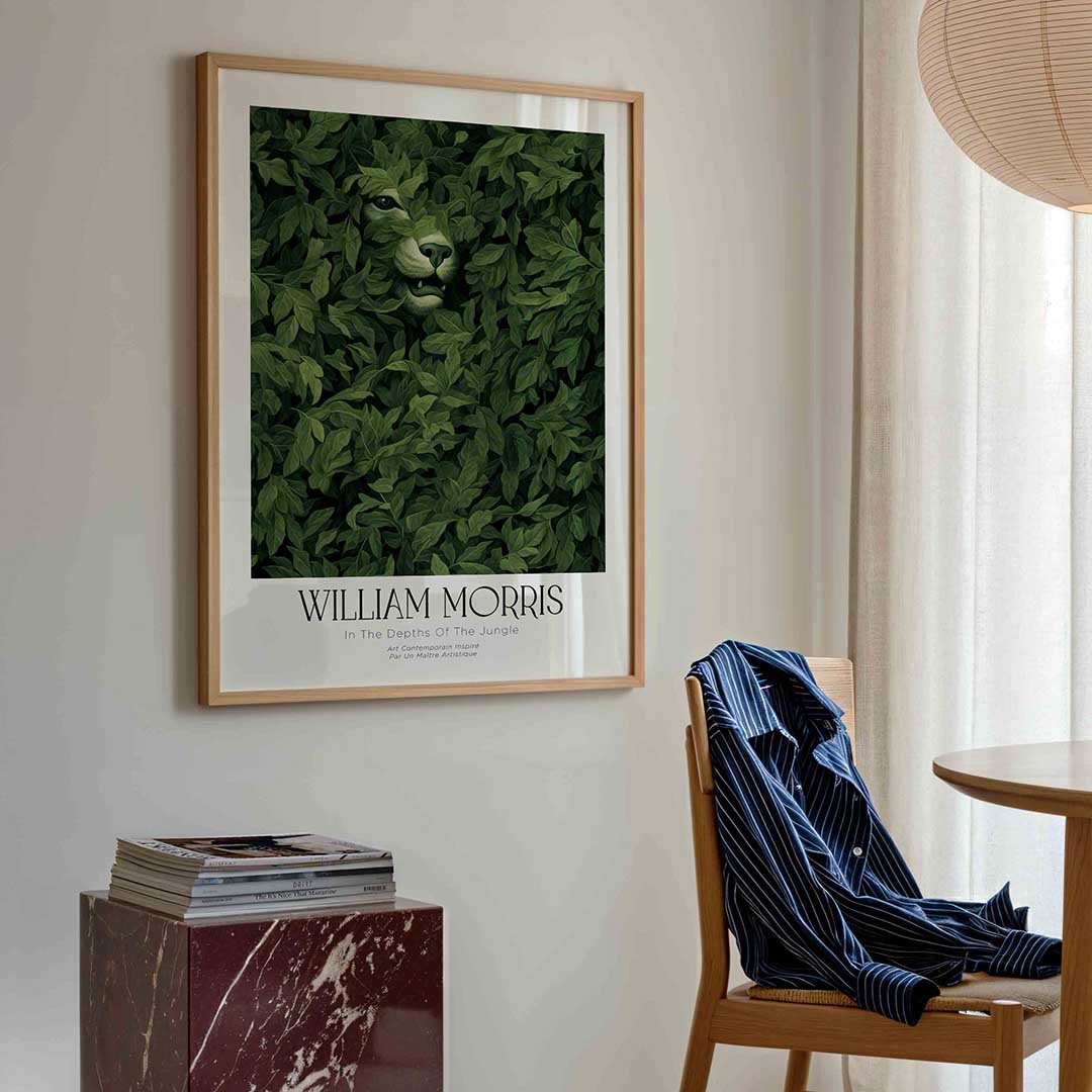 Groen bladerdek met dier – William Morris poster in staand formaat