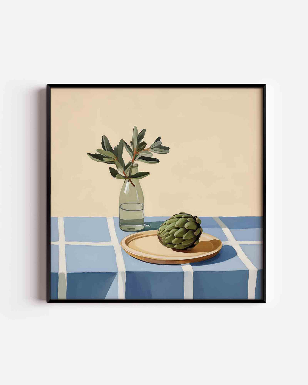 Groene fles en artisjok – keuken vierkante poster als wanddecoratie