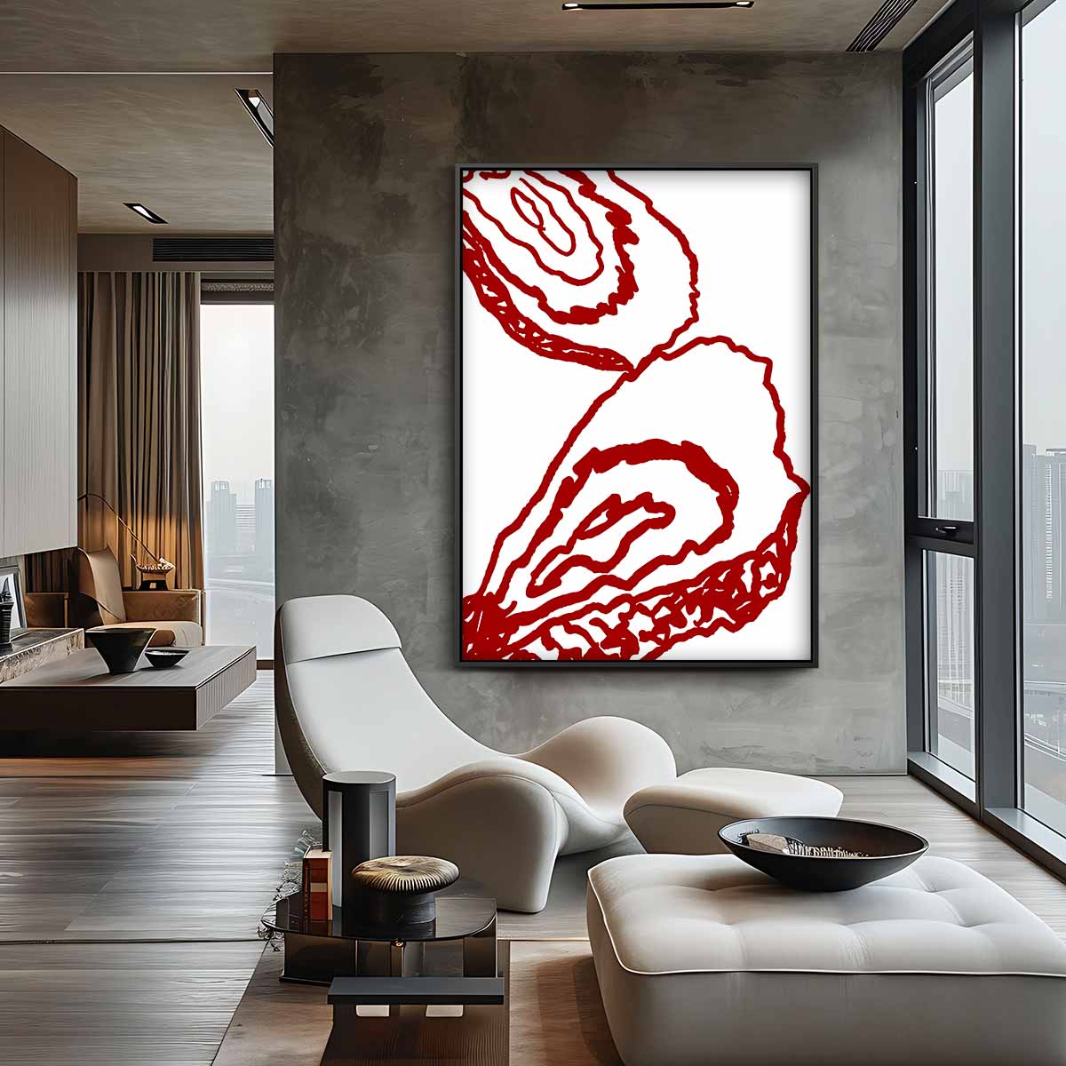 Abstracte Oesterlijnen – plexiglas kunstwerk als wanddecoratie