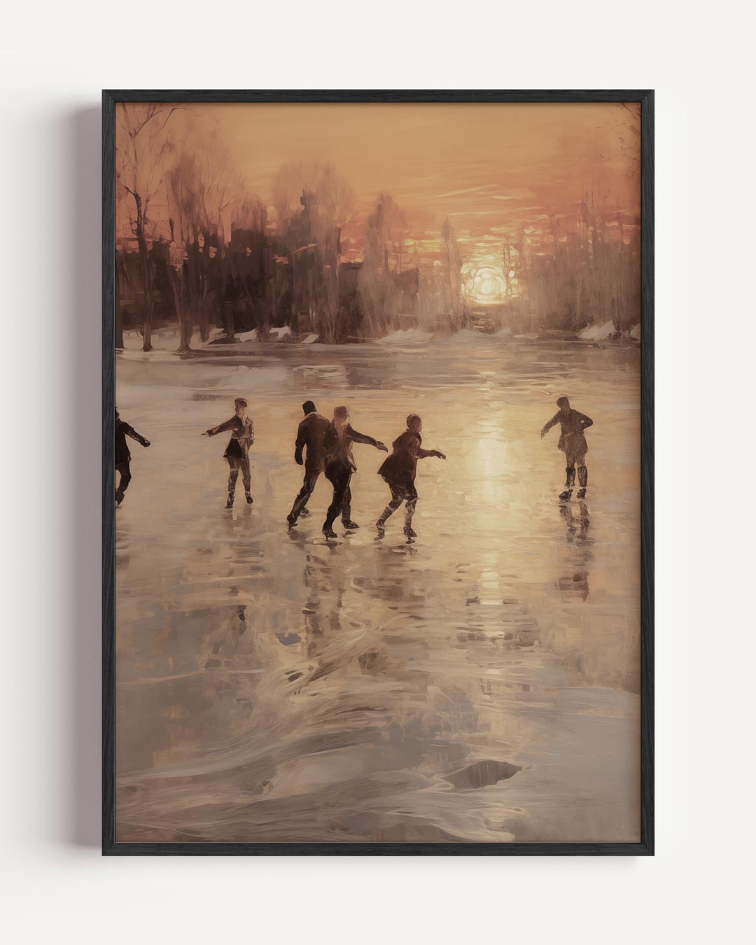 IJsschaatsen bij Zonsondergang – kerst portret poster als wanddecoratie