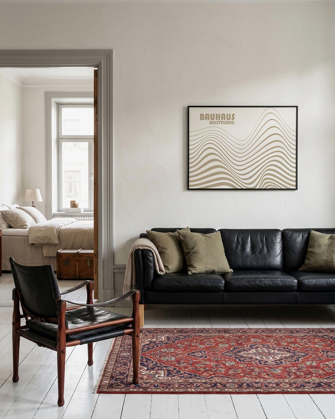 Golvend lijnenspel – geometrische Bauhaus poster in liggend formaat