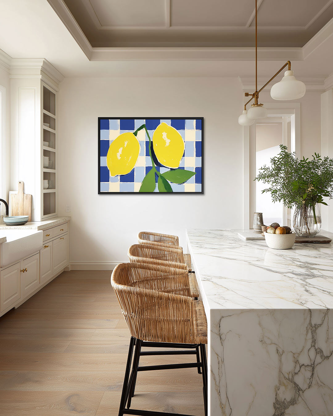 Citroenen op ruitpatroon – liggende wanddecoratie