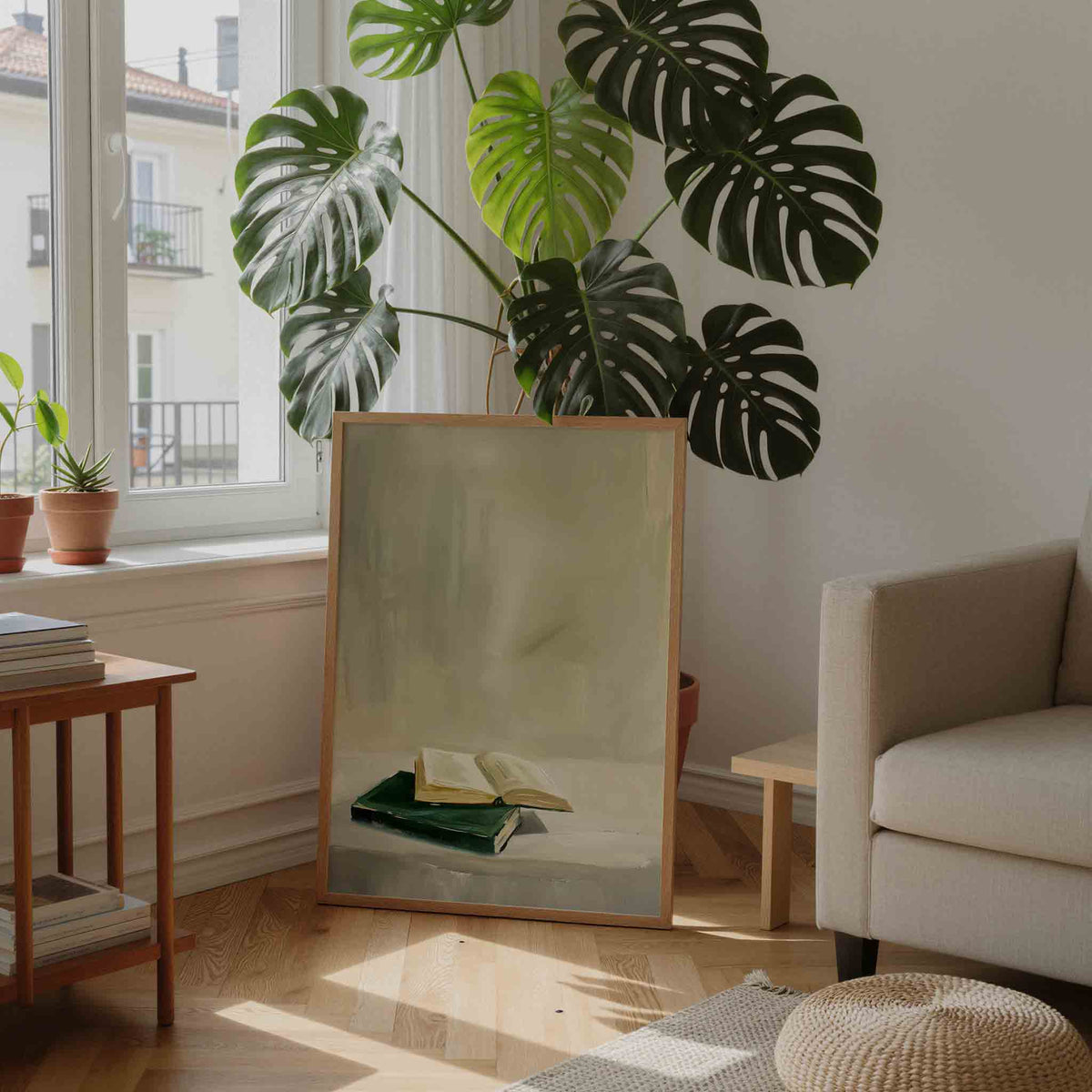 Boeken op tafel – moderne illustratie als portret poster