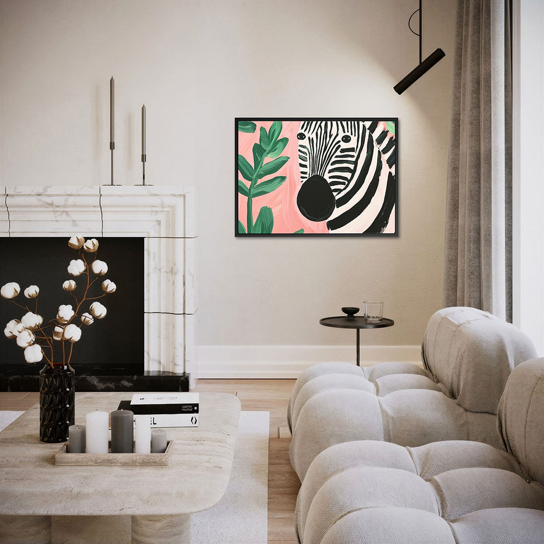 Zebra en bladeren – Liggende wanddecoratie – liggende wanddecoratie