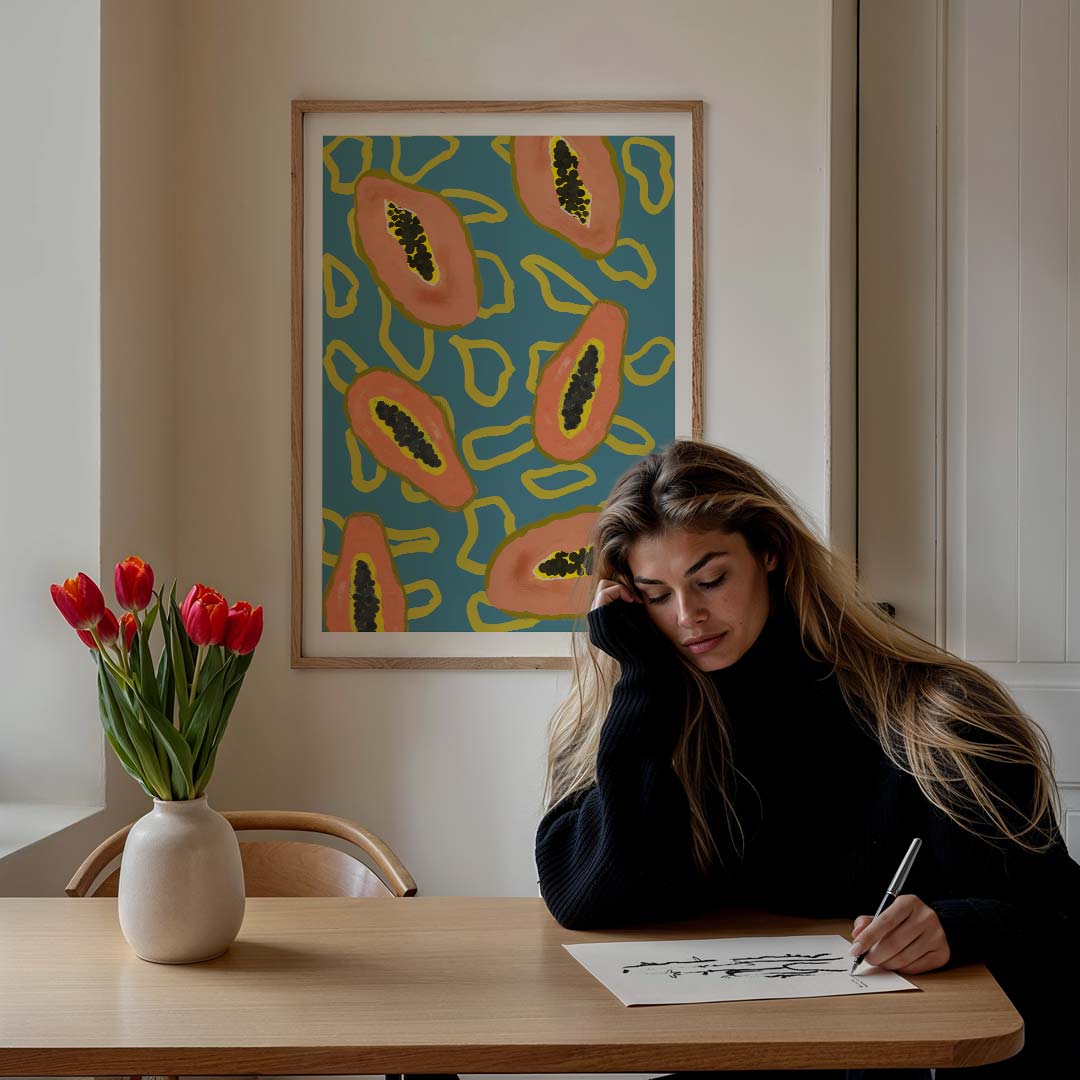 Tropische Papaja Print – culinaire wandkunst als portret poster