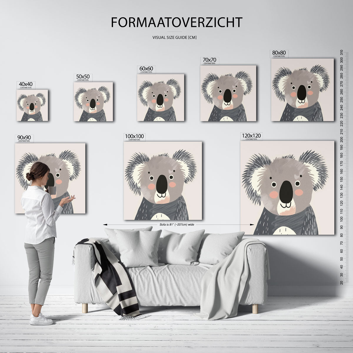Koala illustratie – vierkante muurposter voor de kinderkamer