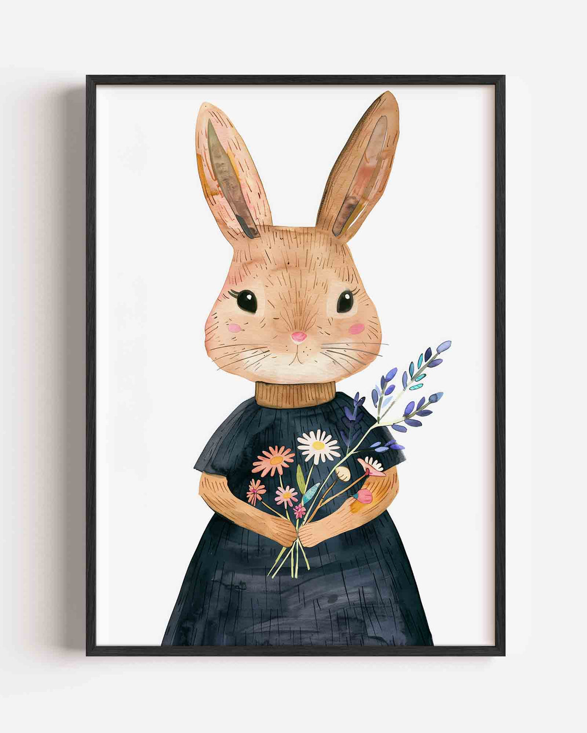 Konijn met bloemen – kids portret poster als wanddecoratie
