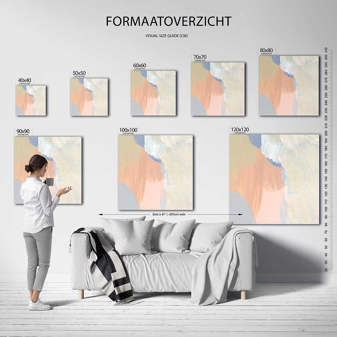 Zachte kleuren harmonie kunstwerk – dit werk toont vloeiende penseelstreken in zachte tinten. De kleuren overlappen elkaar