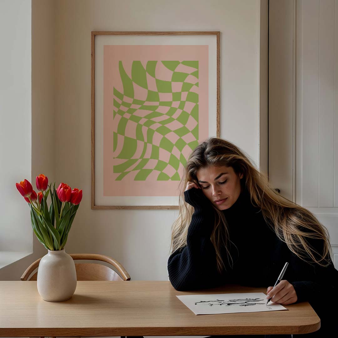 Modern Vibes Groen-Roze – staande muurposter voor een modern interieur
