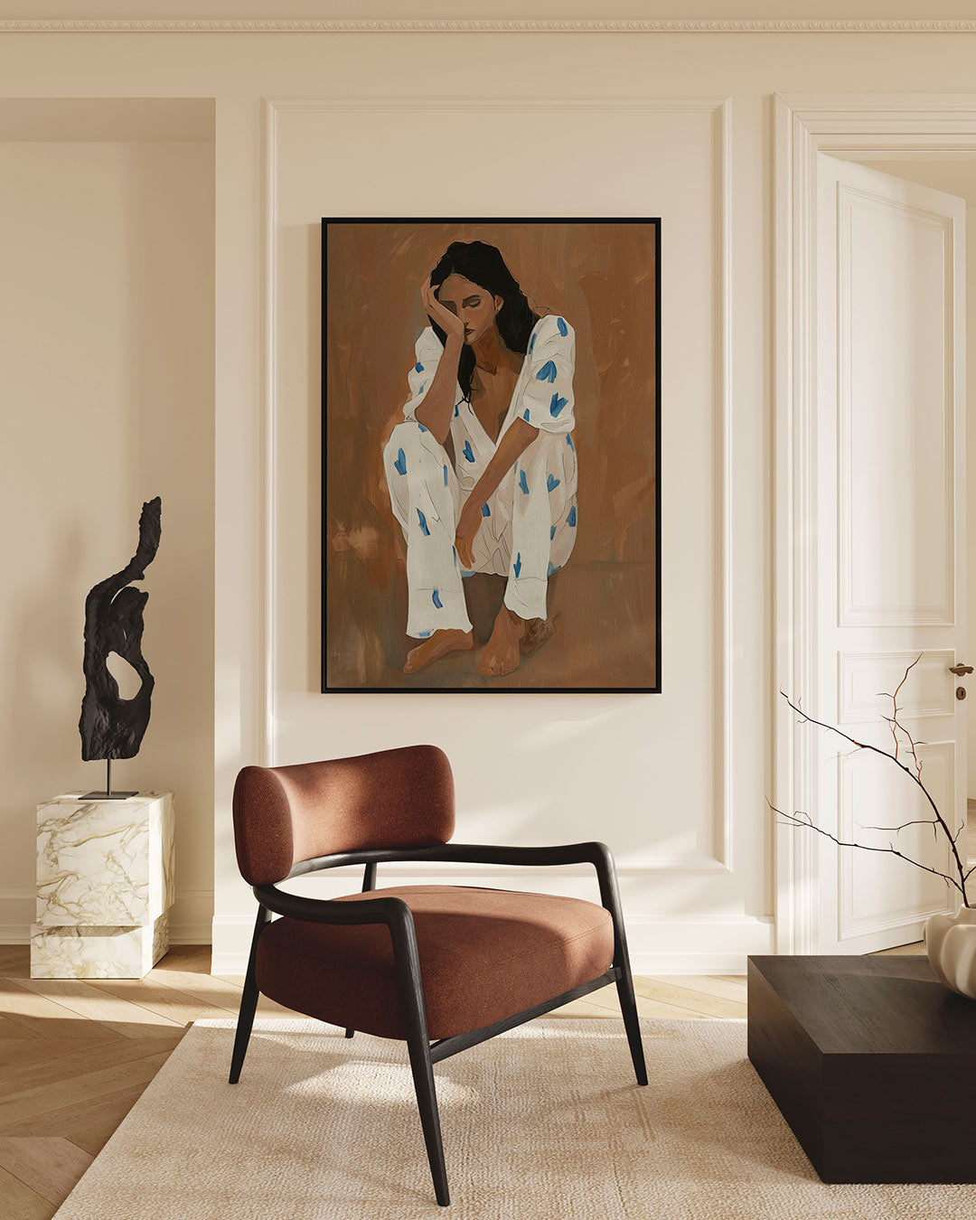 Reflectieve vrouw – staande wanddecoratie