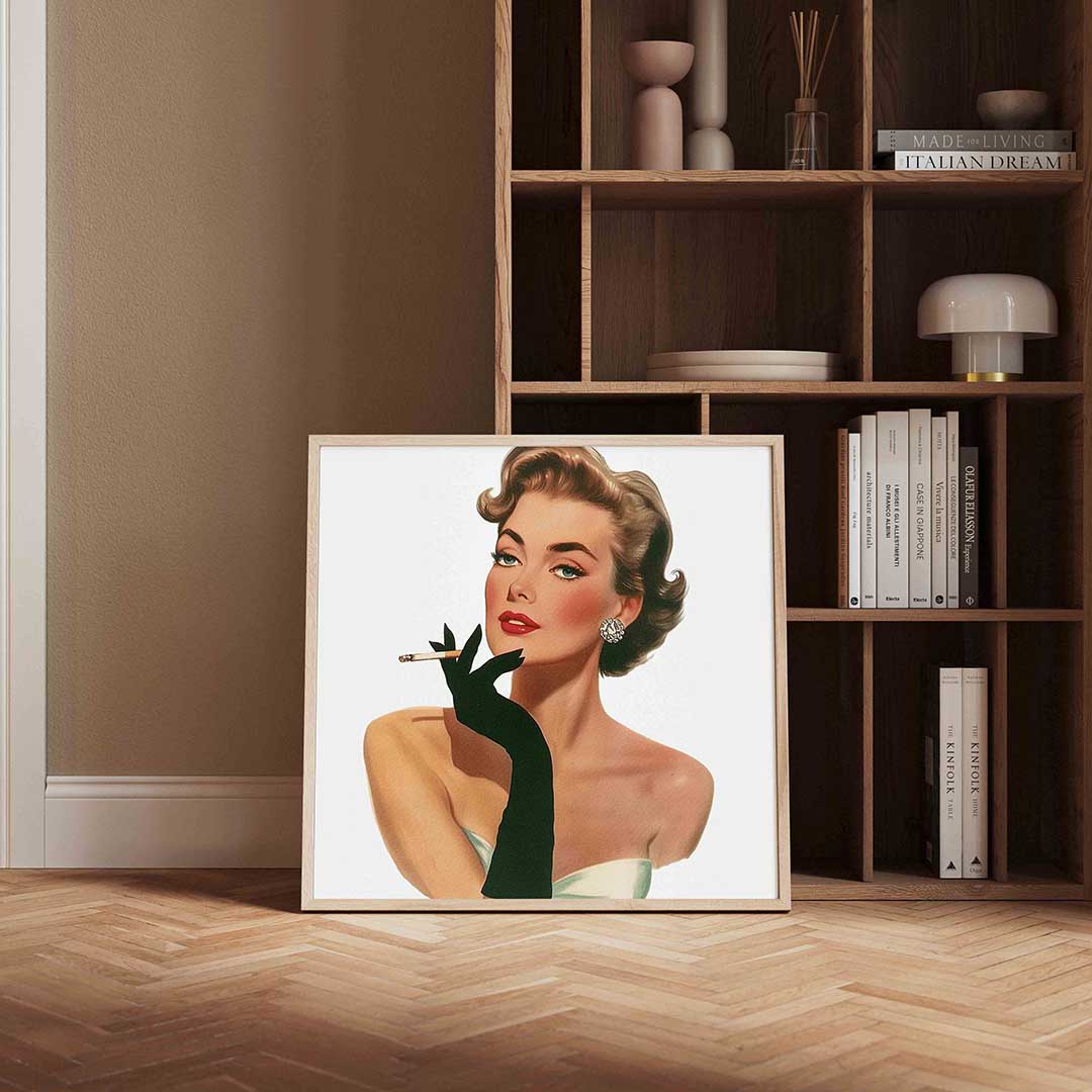 Vrouw met sigaret – kleurrijke Pop Art poster in vierkant formaat