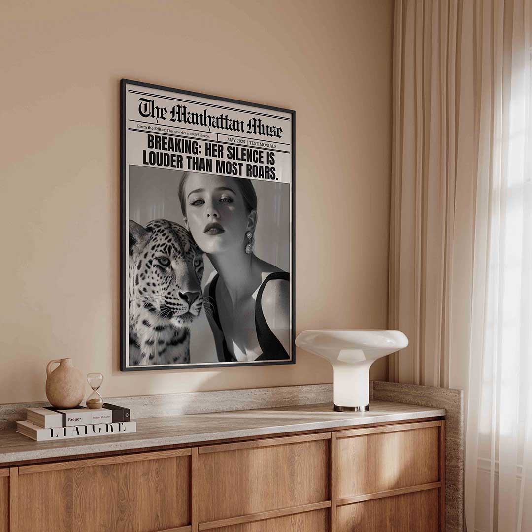 Vrouw en luipaard – kleurrijke Pop Art poster in staand formaat