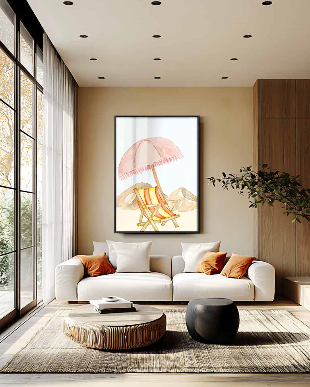 Zomerse Stranddag Aquarel – staand kunstwerk voor modern interieur
