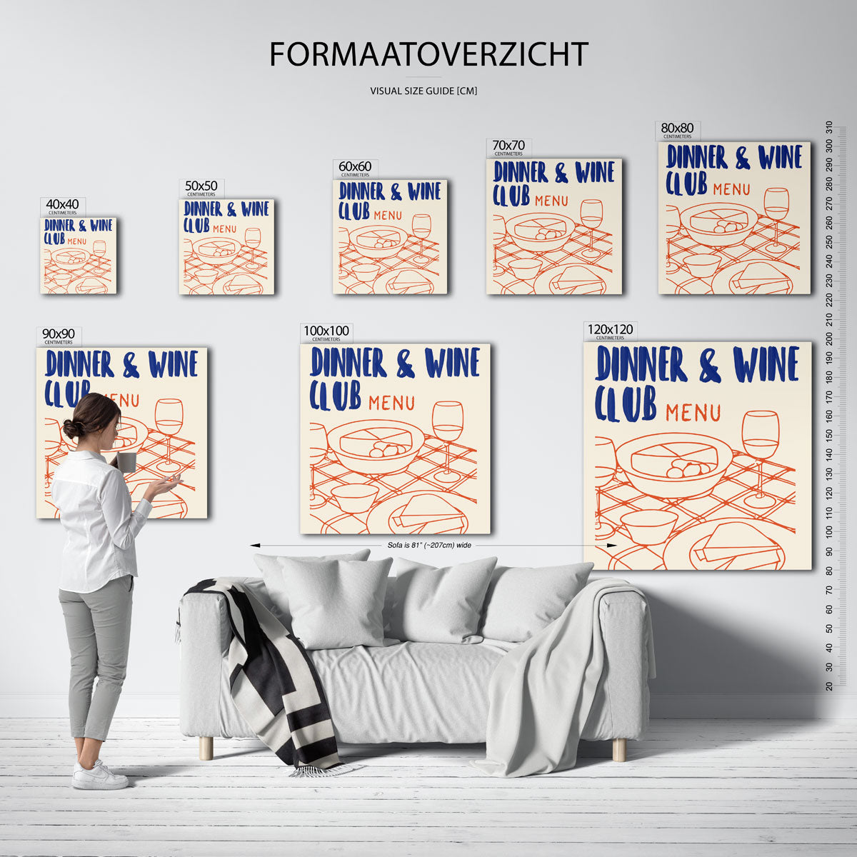 Dinner & wine club menu – vierkante muurposter voor keuken of eethoek