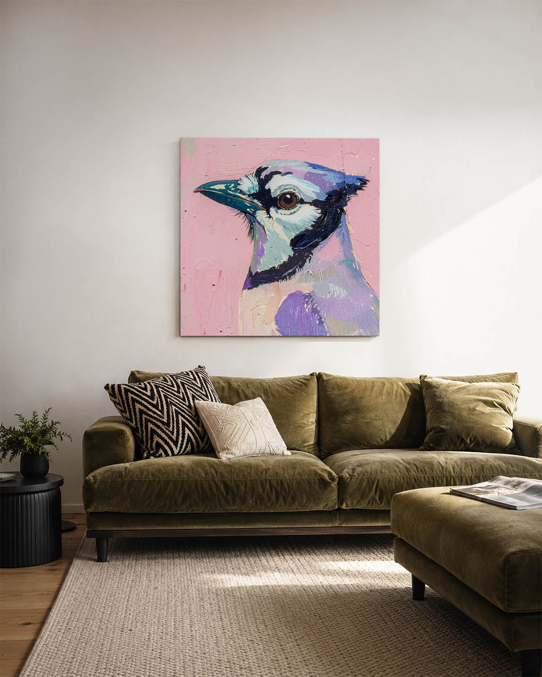 Vogelsilhouet in pastel kunstwerk – sfeerbeeld – dit werk toont een vogel met gedetailleerde penseelstreken in zachte