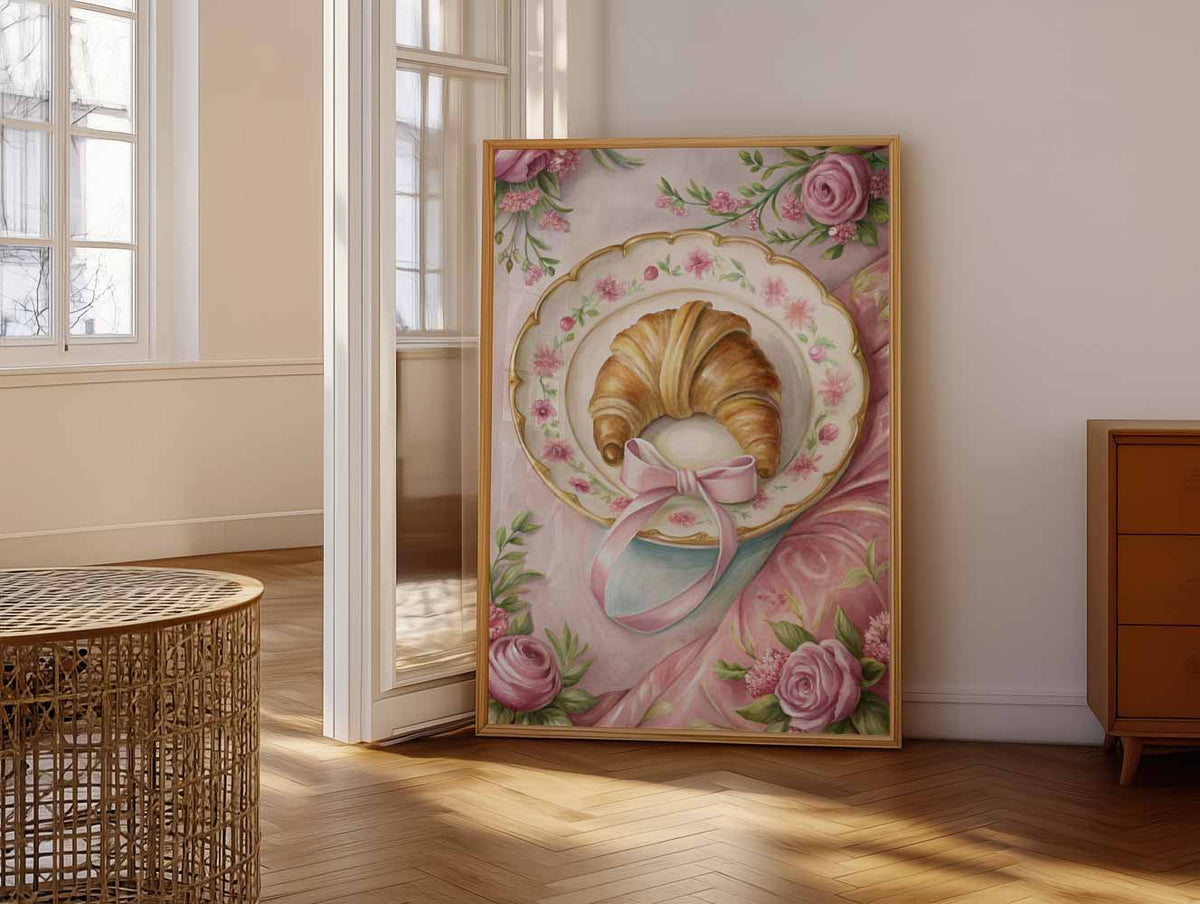 Romantische Bloemen en Croissant – vrolijke paasillustratie als portret poster