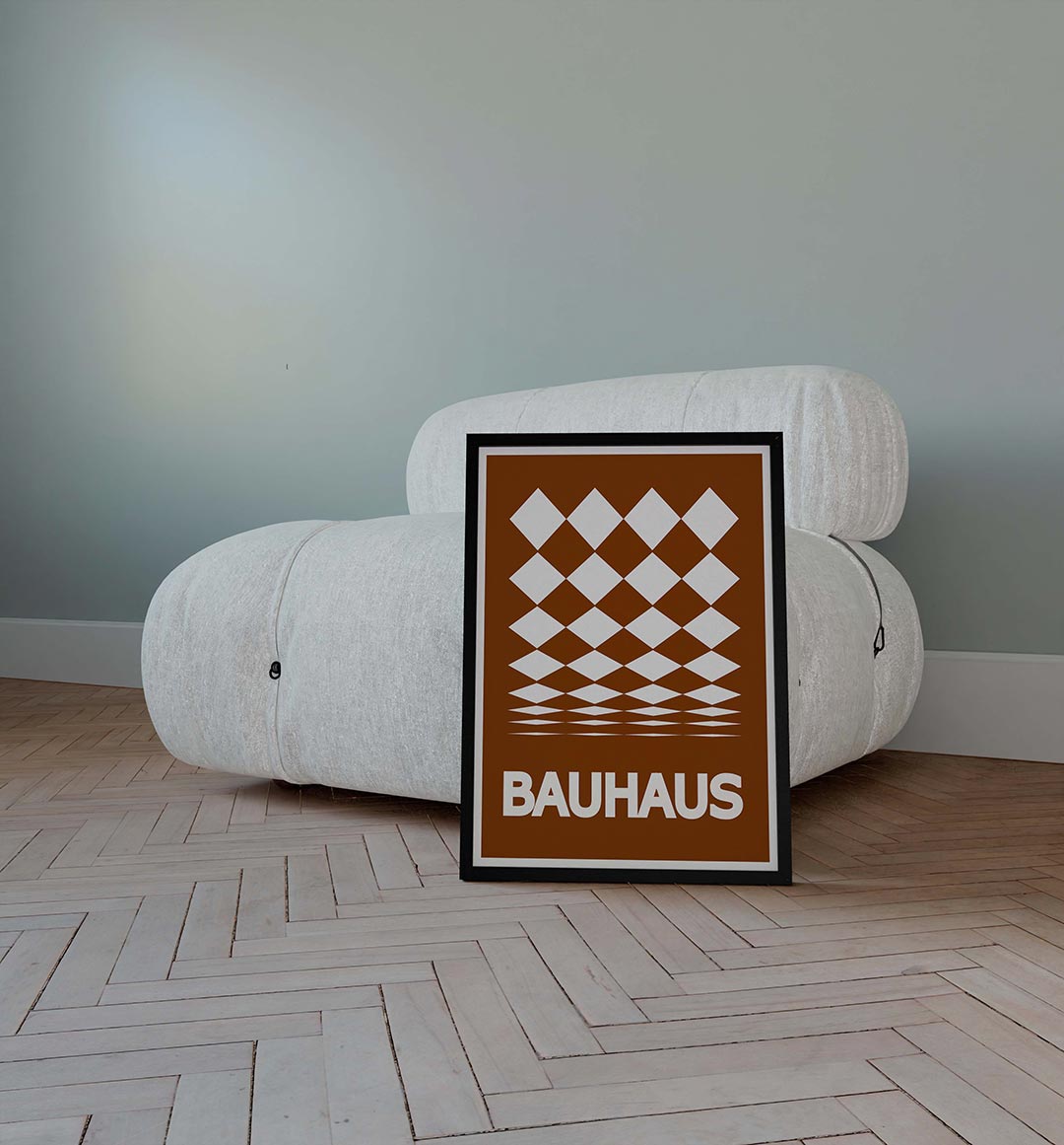 Ruitpatroon en tekst – geometrische poster in Bauhaus-stijl van WallArtistic