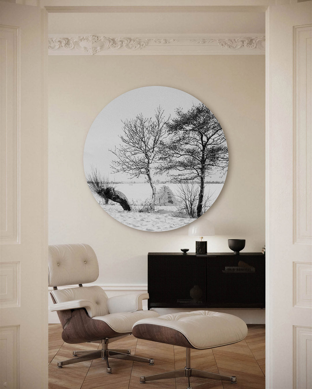 Winterlandschap met bomen – fotografische muurcirkel voor aan de muur