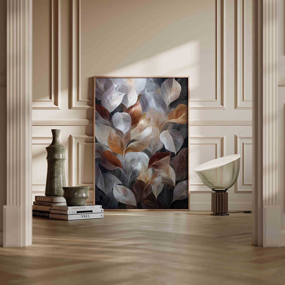 Bladeren in aardetinten – staande abstracte wanddecoratie van WallArtistic