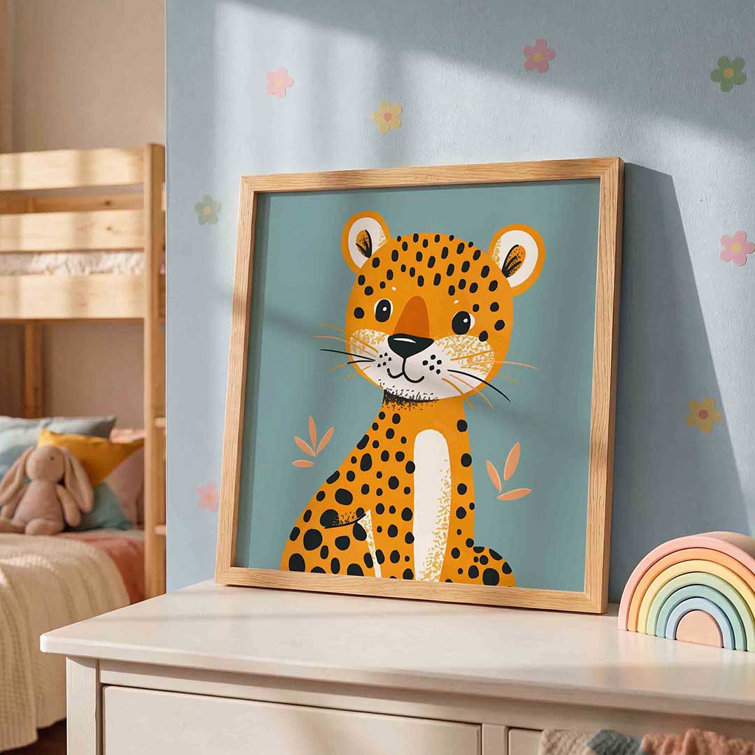 Schattige luipaard – speelse wandkunst als vierkante kinderposter