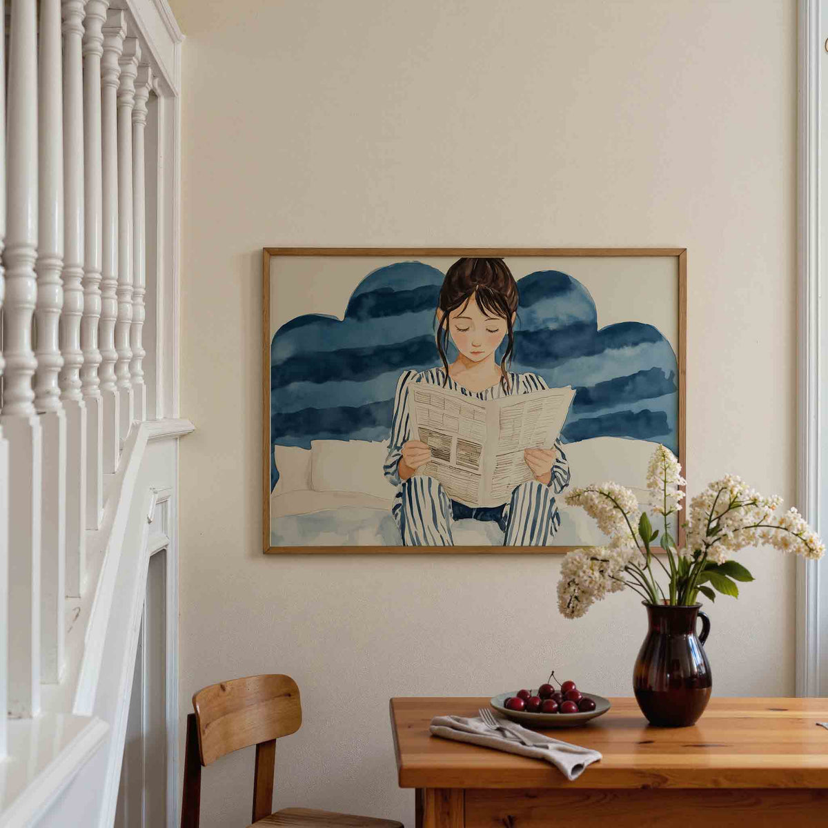 Lezend meisje – liggende illustratie poster als wanddecoratie