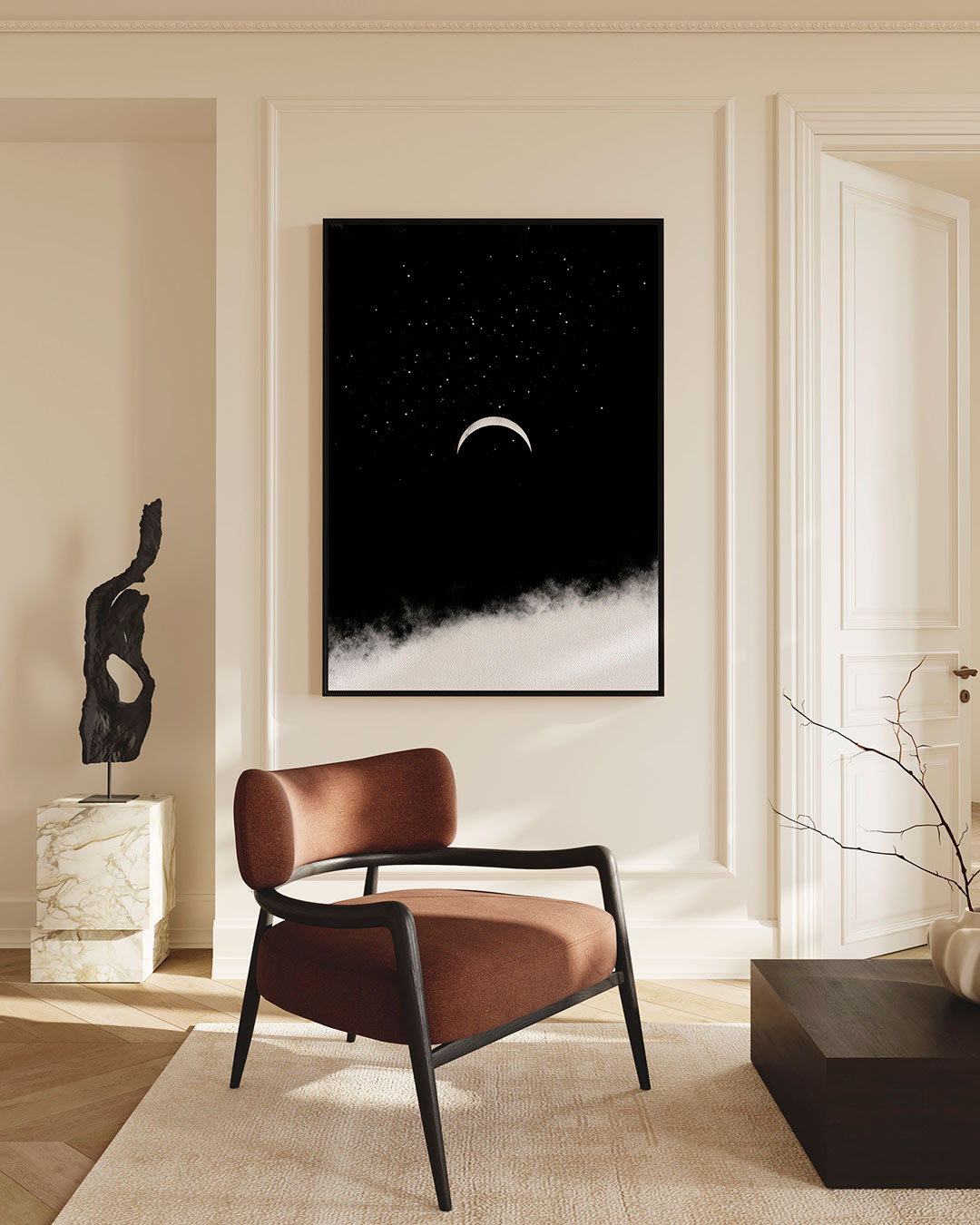 Maan en sterren – staand wanddecoratie kunstwerk