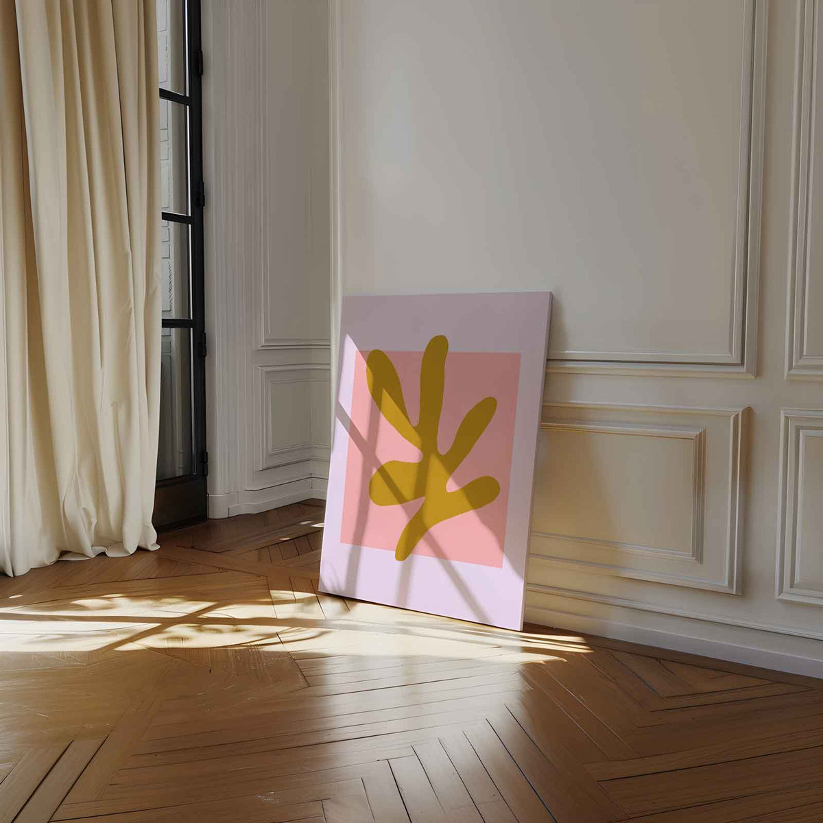 Abstracte Vormen in Oker en Roze – modern portret kunstwerk van WallArtistic