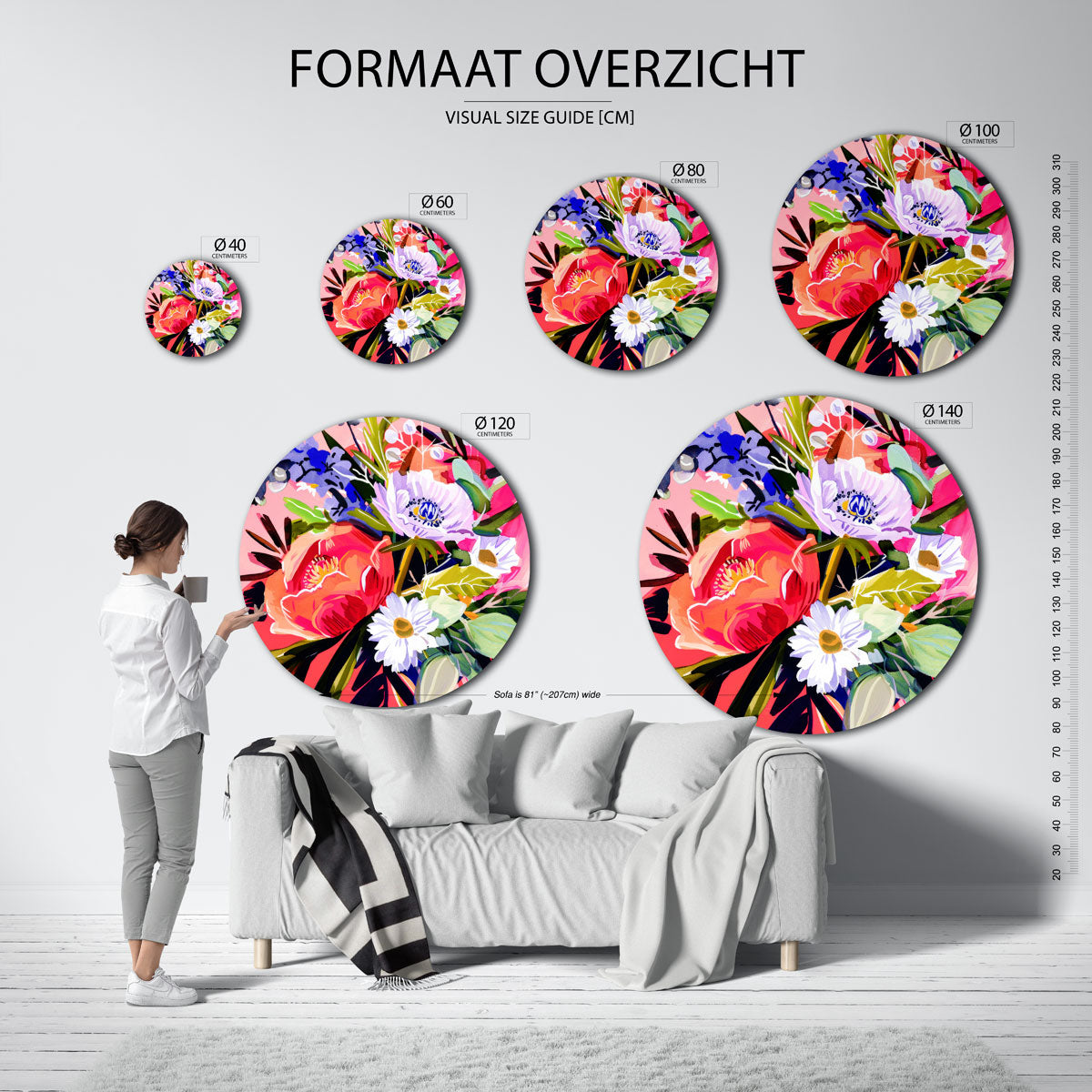 Bloemenpracht – abstracte wandkunst als muurcirkel van WallArtistic