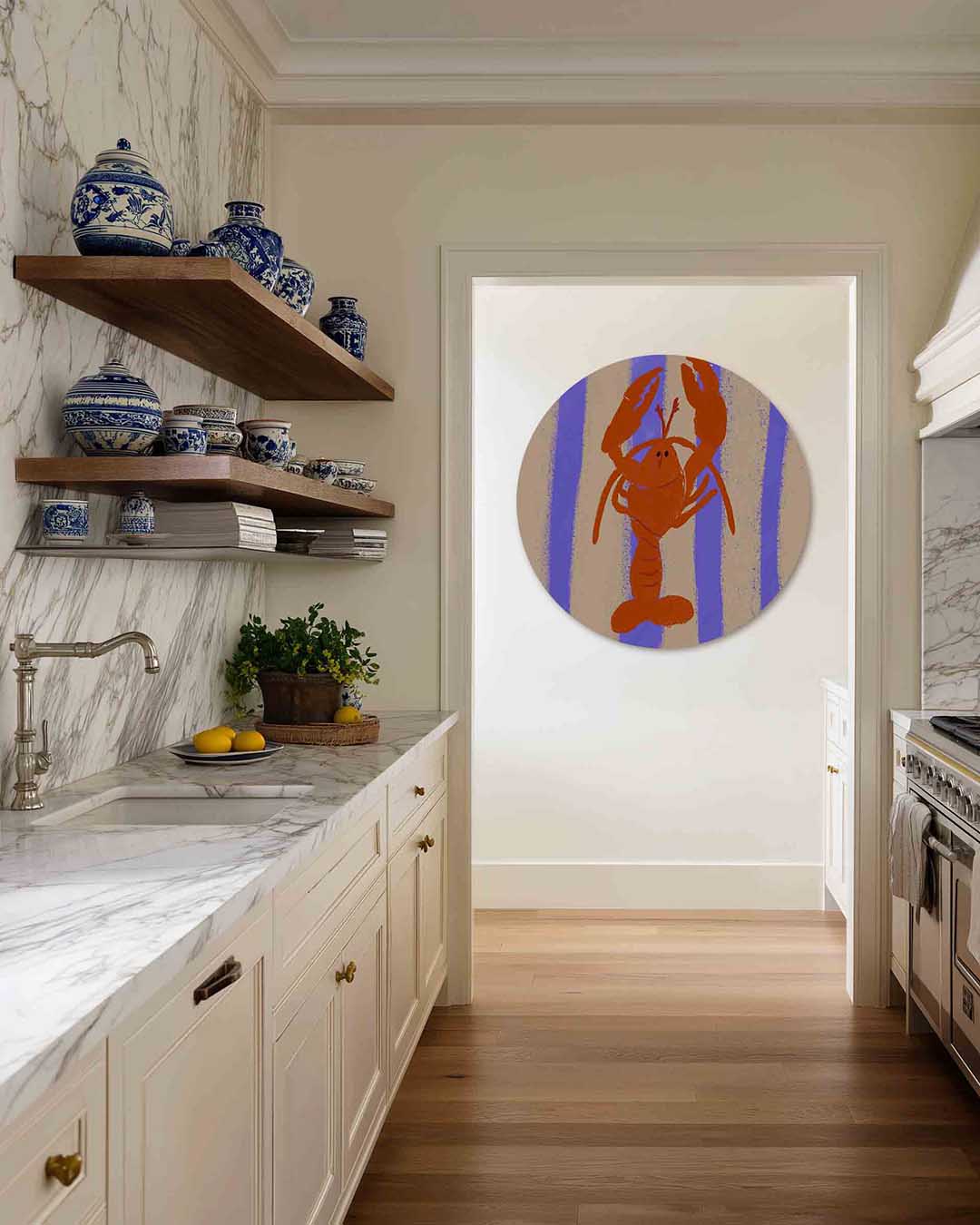 Oranje kreeft – moderne abstracte muurcirkel voor aan de muur
