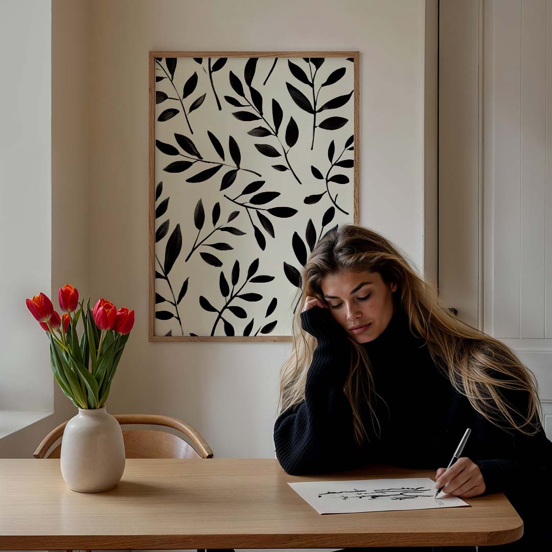 Elegante Bladeren Wandposter – staande muurposter met abstracte vormen