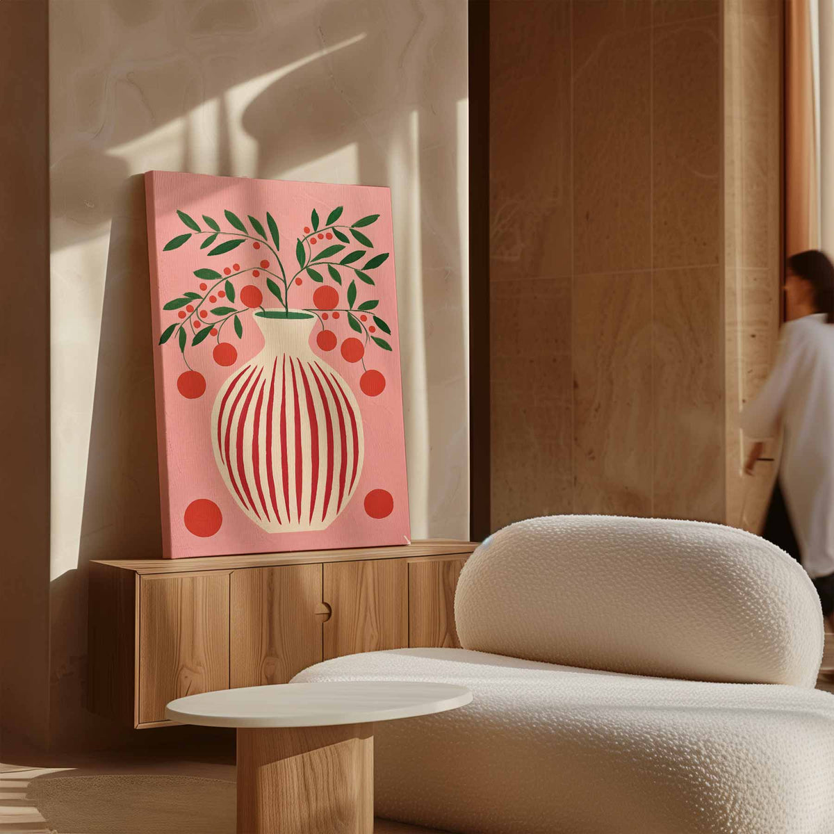 Speels Stilleven met Vaas en Bessen – plexiglas kunstwerk als wanddecoratie