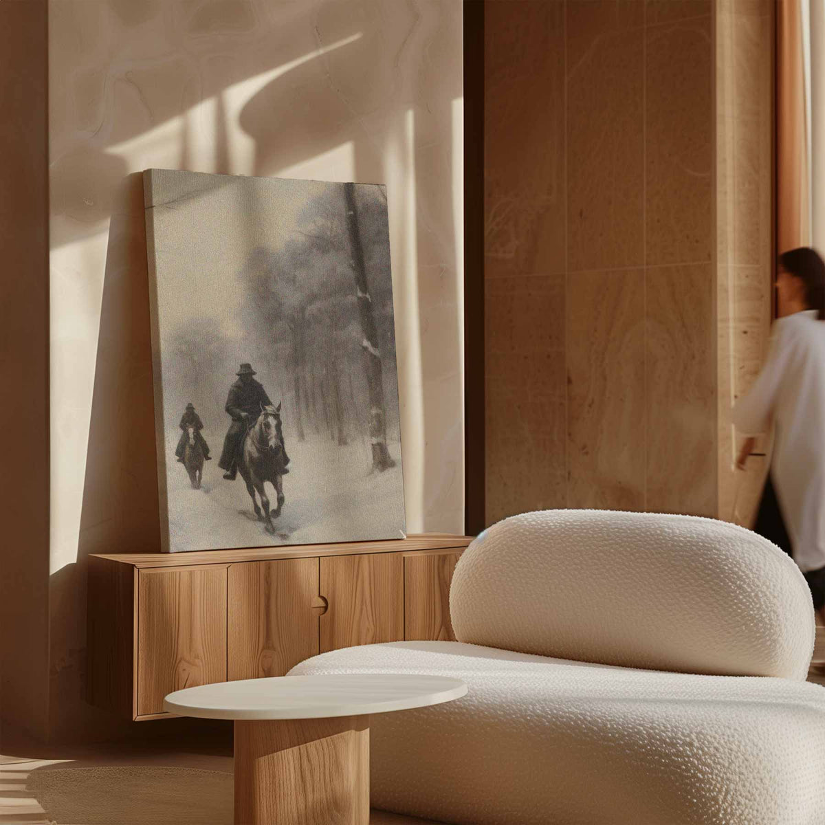 Winterse Ruiters in het Bos – staande wandkunst voor woonkamer of interieur
