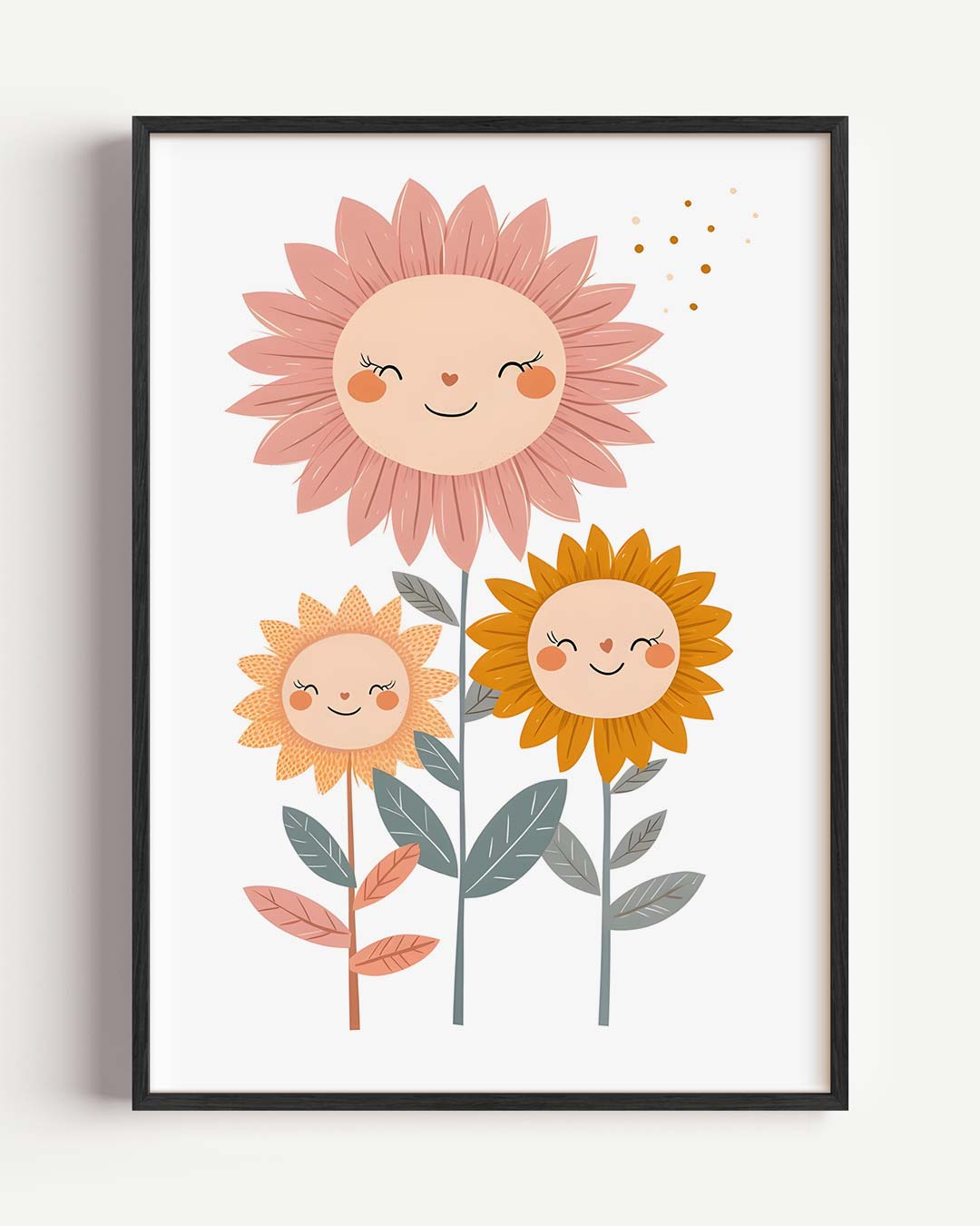 Vrolijke Bloemenfamilie – kids portret poster als wanddecoratie