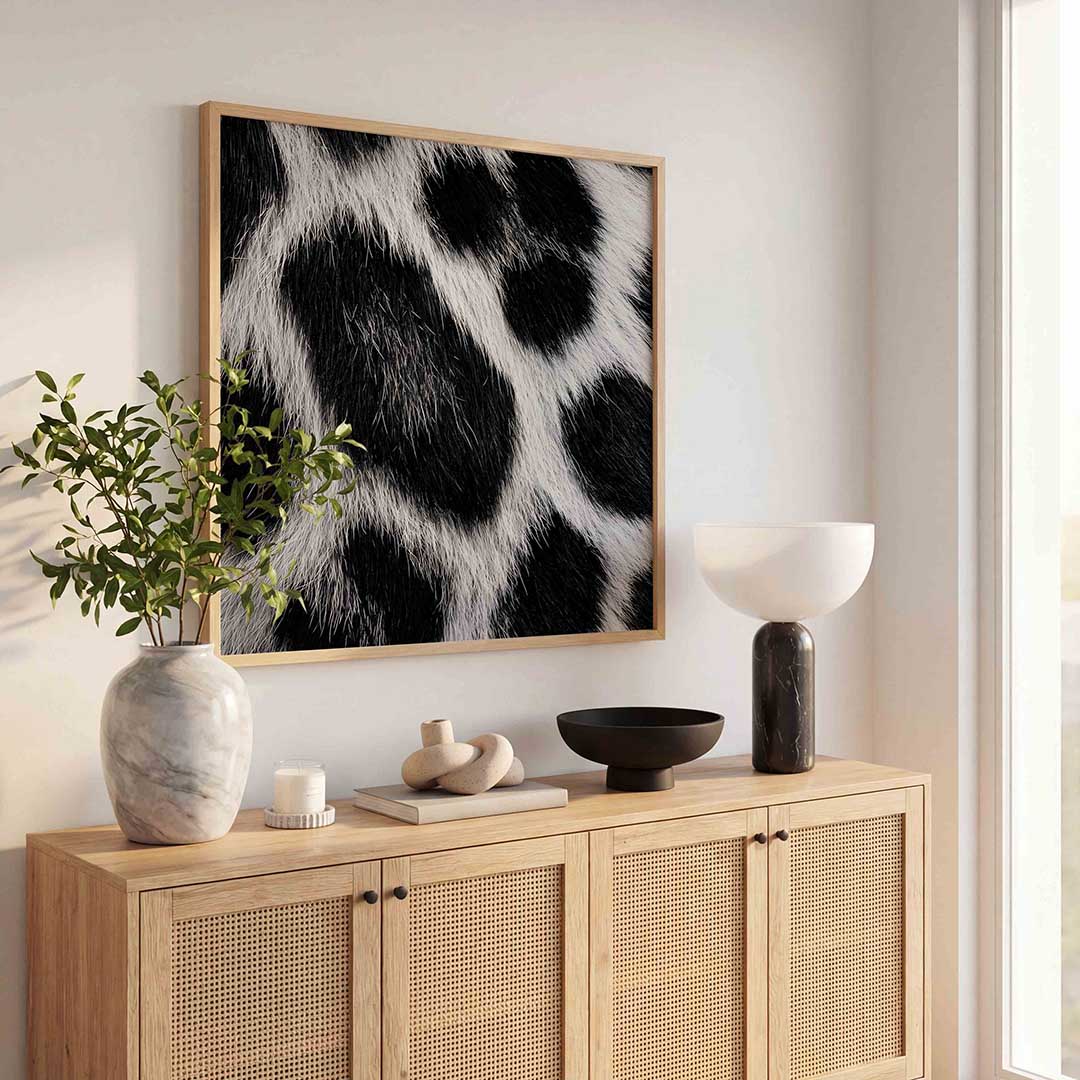 Zwart witte vacht – tropische wandkunst als vierkante poster