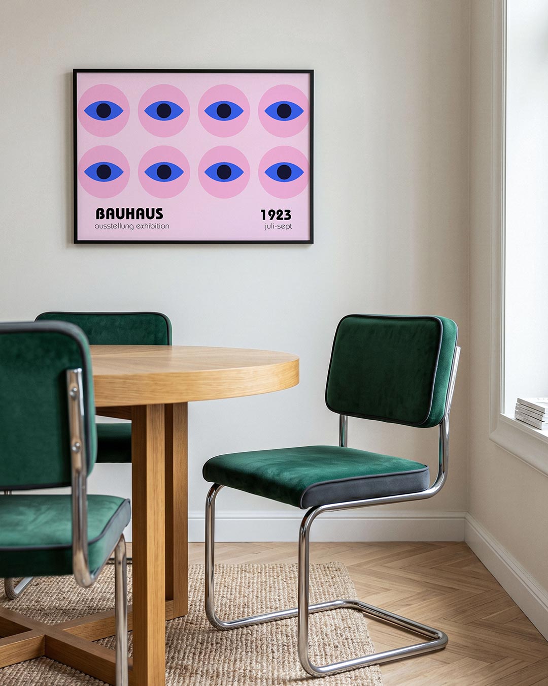 Oogvormen herhaling – liggende Bauhaus poster voor aan de muur