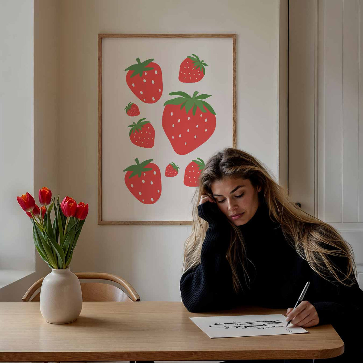 Zomerse Aardbeiensensatie – keuken poster als sfeervolle staande wanddecoratie