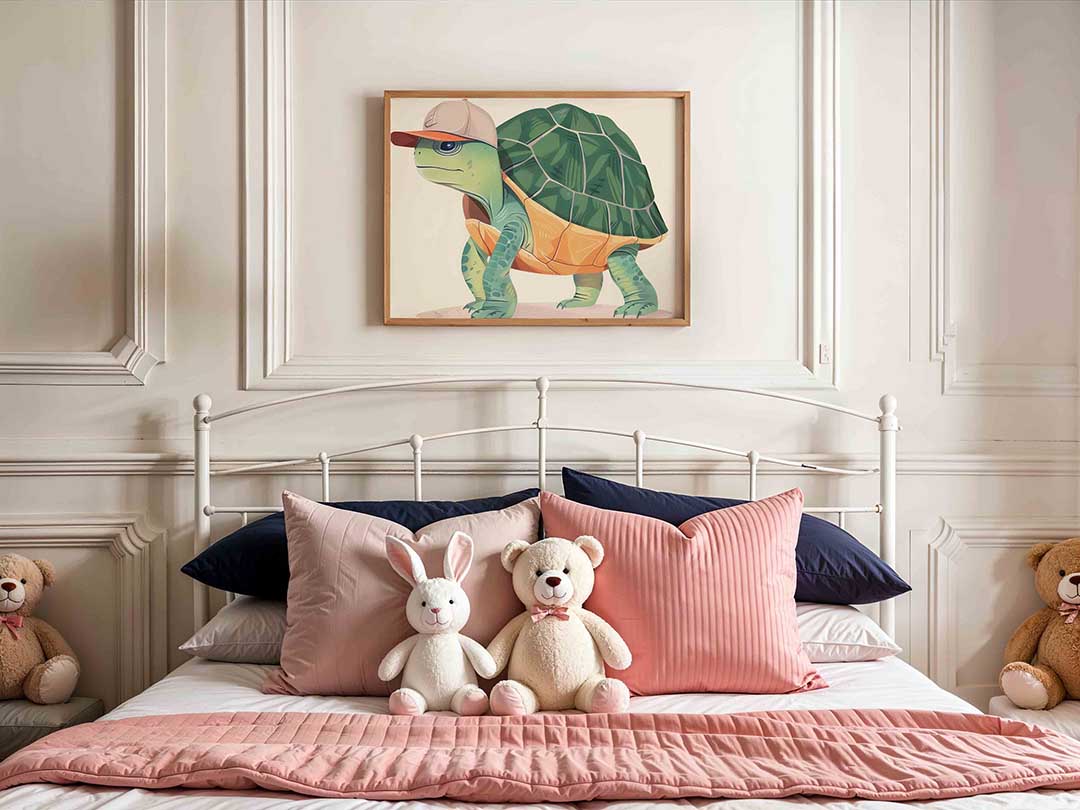 Schildpad met pet – kids poster in liggend formaat