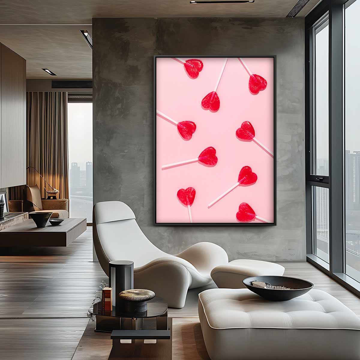 Hartvormige Lollykunst – staande wandkunst voor woonkamer of interieur