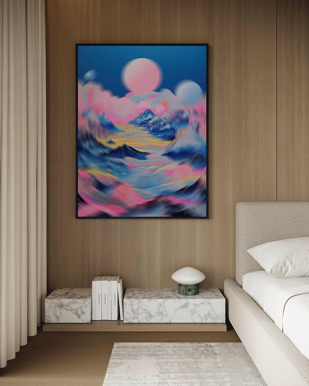 Dromerige berglandschap – kunstwerk op canvas, dibond of plexiglas